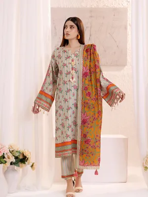 3PCnstitched Lawn Silk Printed Suit