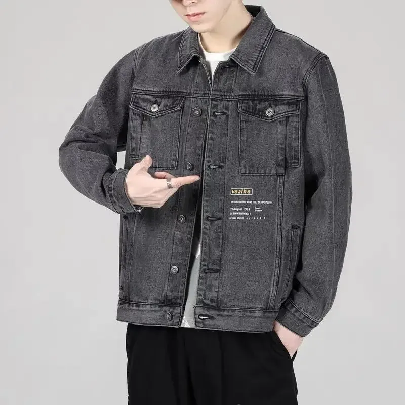 Aidase Men's Denim Jacket Button Autumn Blue Male Jean Coats Outwear Stylish Winter Oversize Trendy Large Size Cowboy 2024 Y2k Xl
