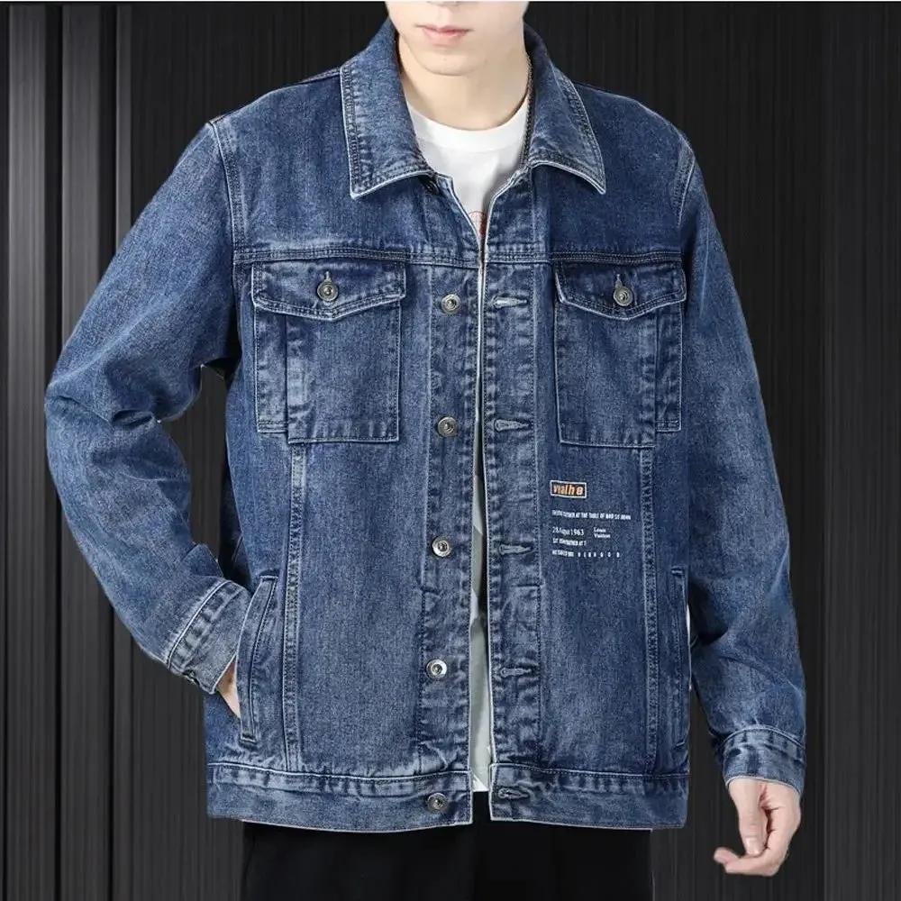Aidase Men's Denim Jacket Button Autumn Blue Male Jean Coats Outwear Stylish Winter Oversize Trendy Large Size Cowboy 2024 Y2k Xl