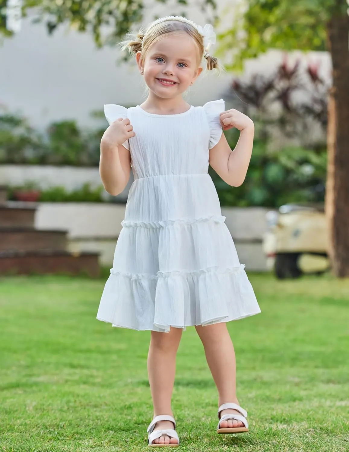 Arshiner Toddler Girls Dress Ruffle Sleeveless Tiered Swing Twirly Dresses
