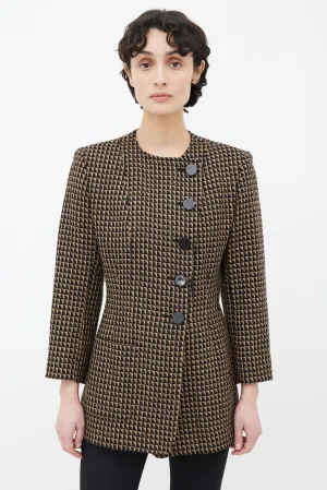 Black & Brown Triangle Pattern Structured Collarless Blazer