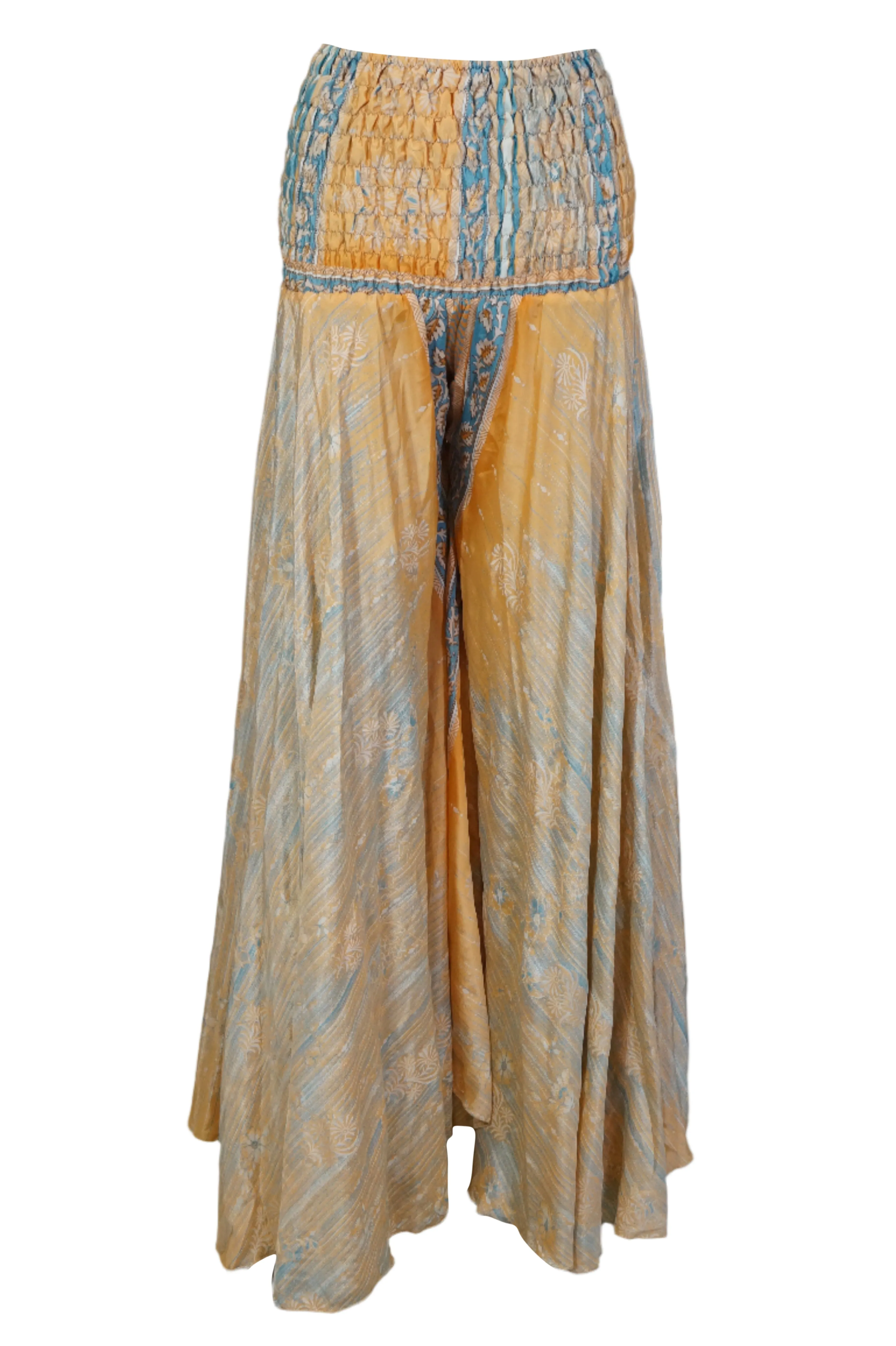 Bohemian Peach Wide-Leg Pants – Handcrafted Flowing Split Palazzo Grace SM
