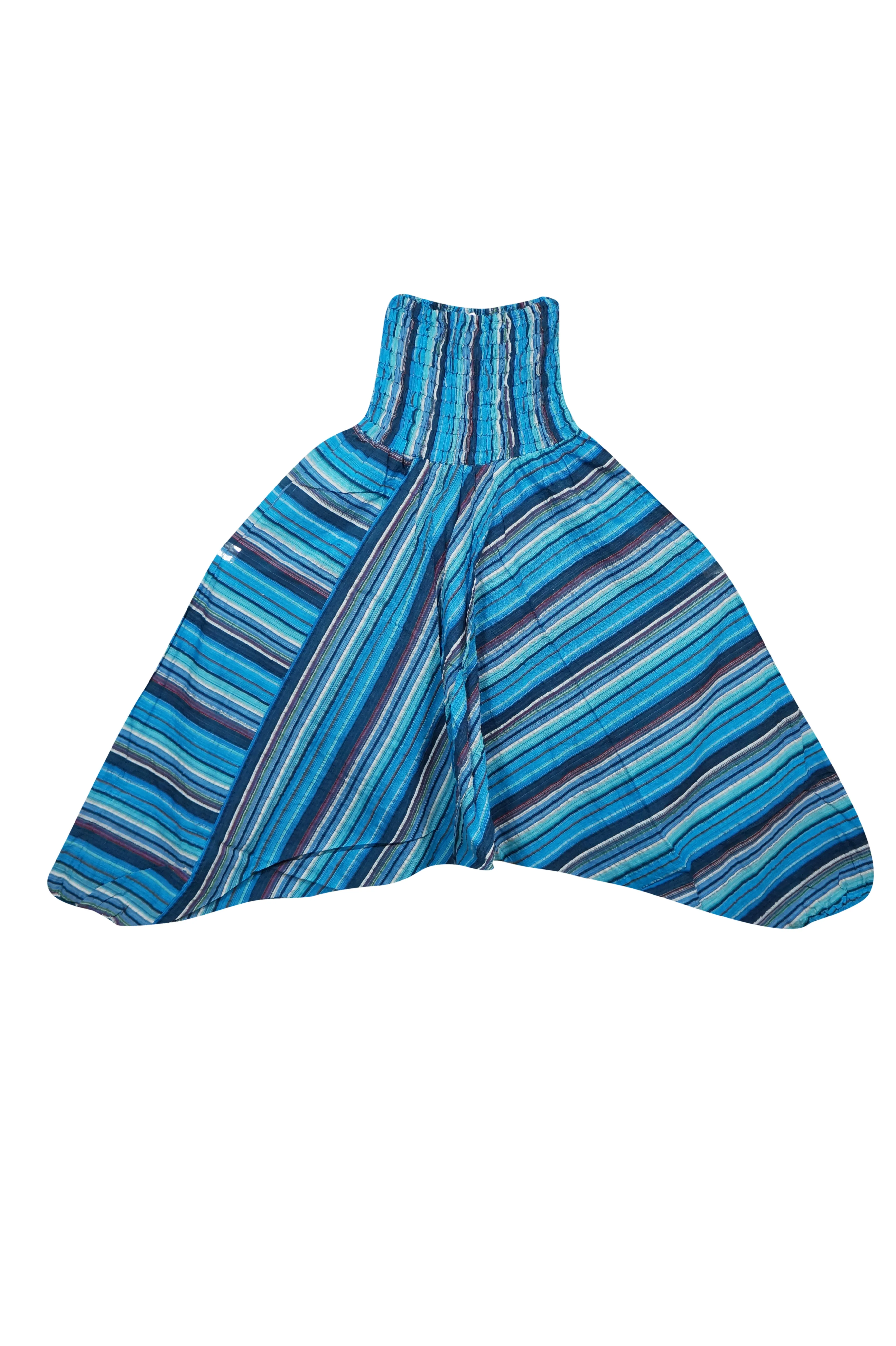 Boho Yoga Pants Blue Stripe High-Waist Cotton Alladin Baggy Pants S/M/L