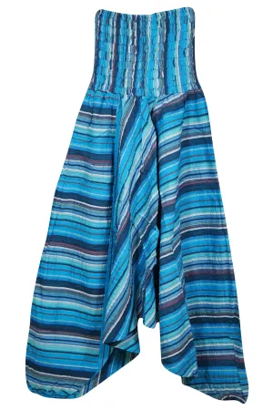 Boho Yoga Pants Blue Stripe High-Waist Cotton Alladin Baggy Pants S/M/L