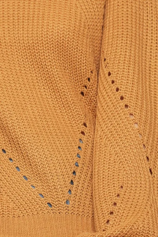 Camel Crew Neck Ribbed Sweater