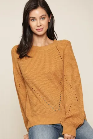 Camel Crew Neck Ribbed Sweater