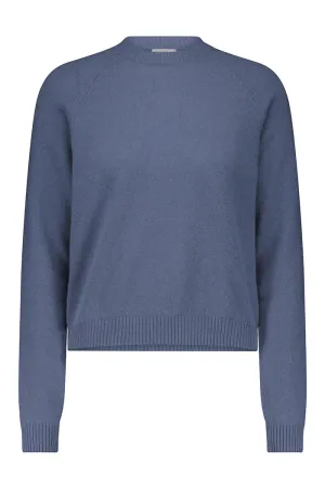Cashmere Shrunken Crew Sweater in Harbour Blue