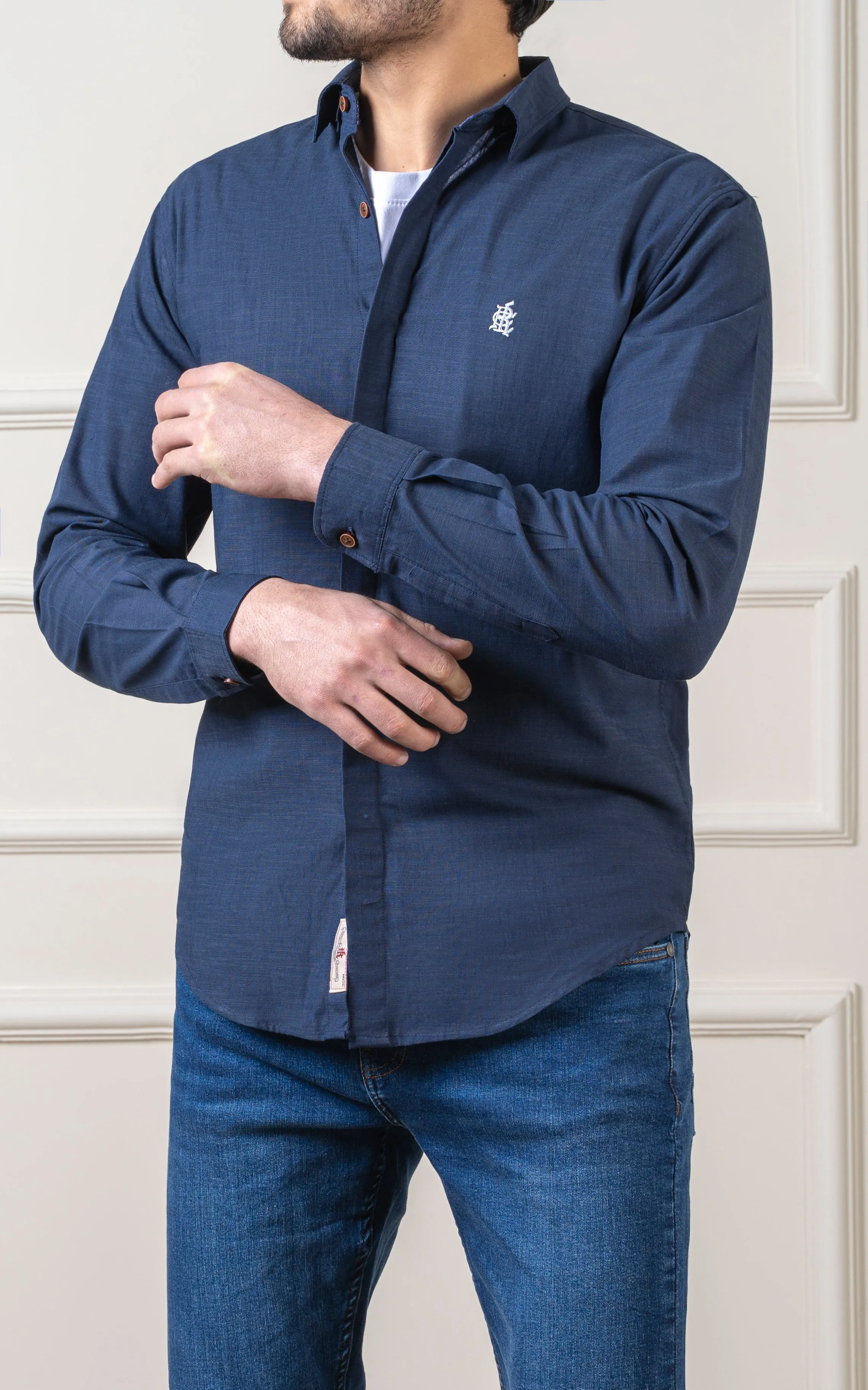 CASUAL SHIRT HIDDEN BUTTON DOWN COLLAR NAVY