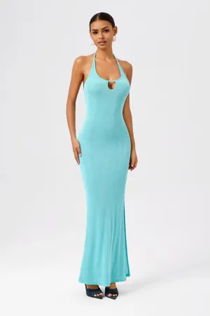 Choker Scarf Lace-Up Bodycon Maxi Dress