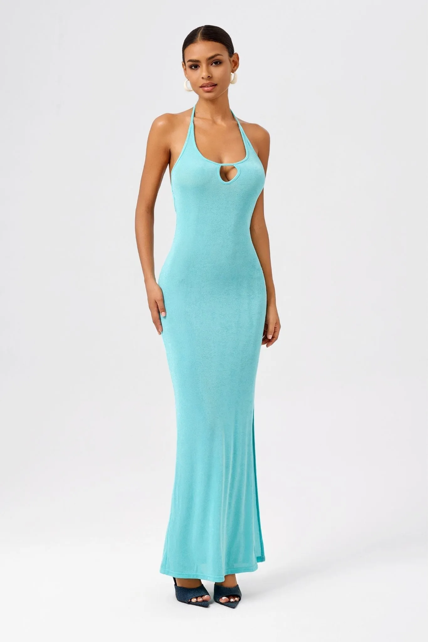 Choker Scarf Lace-Up Bodycon Maxi Dress