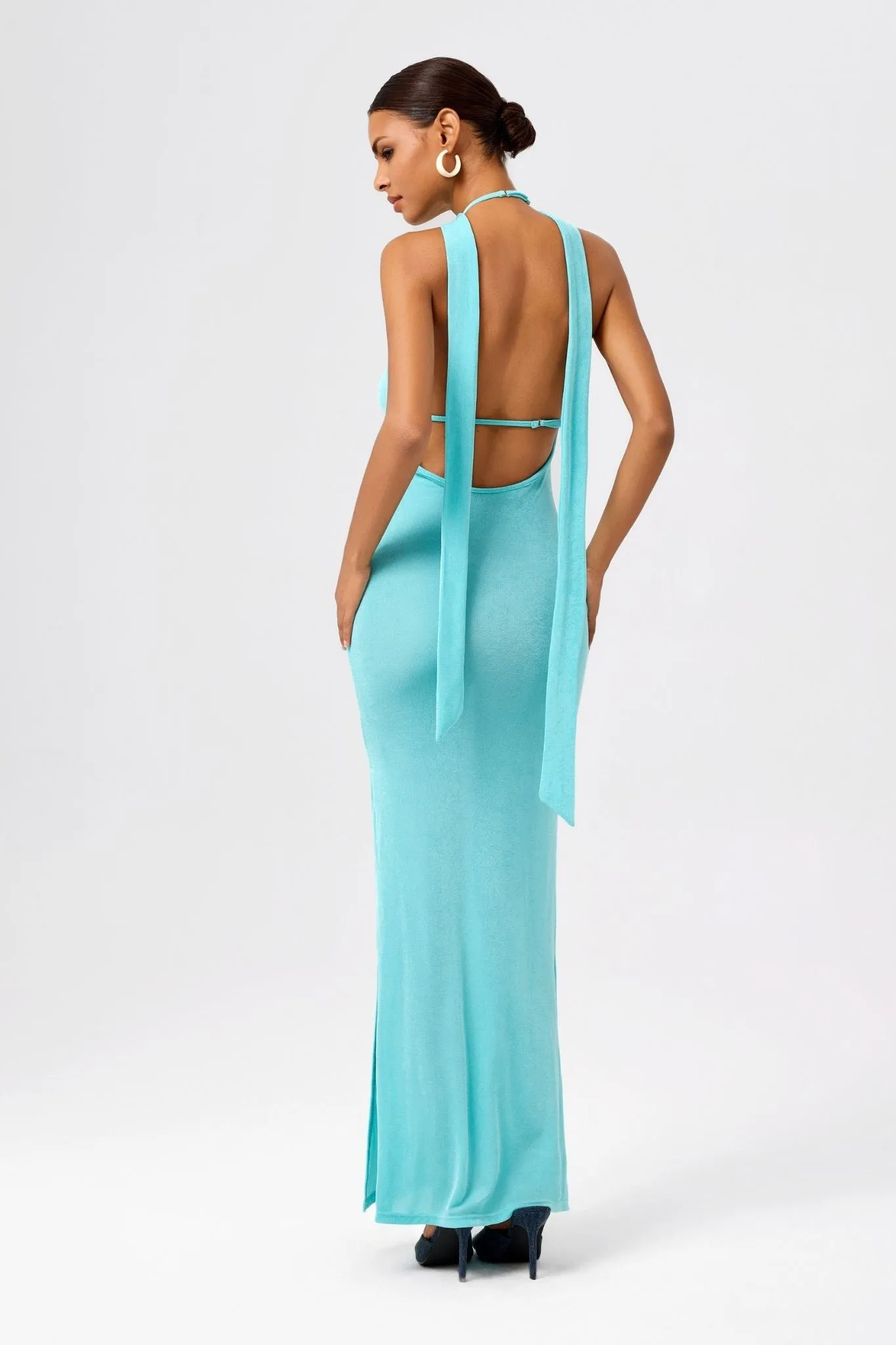Choker Scarf Lace-Up Bodycon Maxi Dress