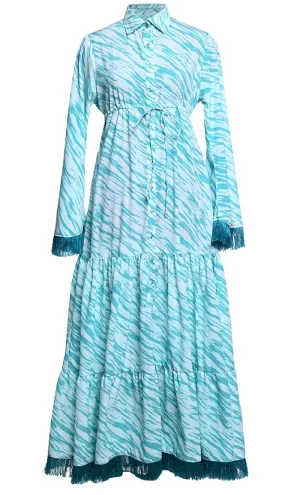 Comfortable Printed Button Down Abaya With Intricate Lace Comfortable Printed Button Down Abaya With Intricate Lace