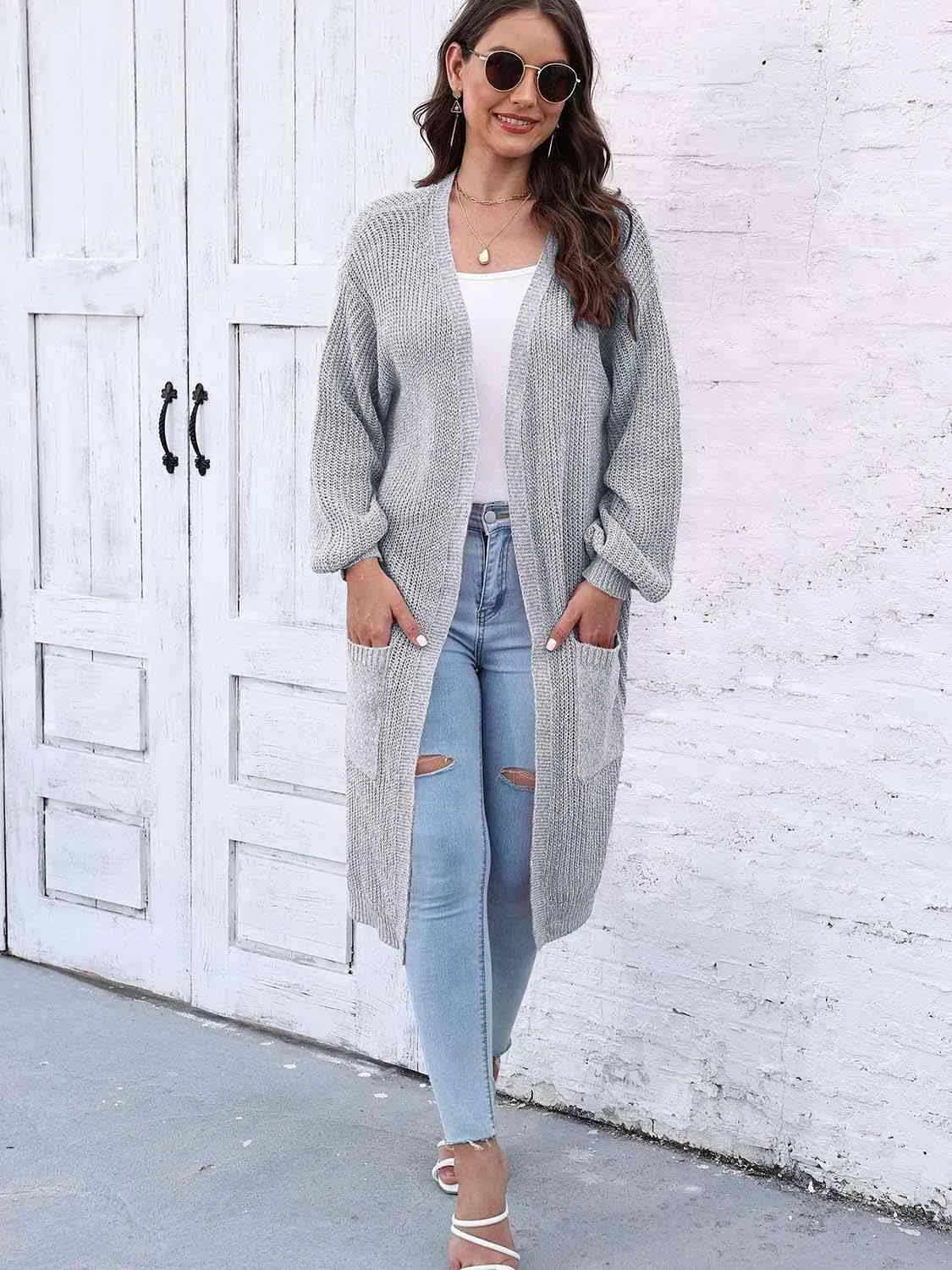 Comfy Embrace Open Front Balloon Sleeve Cardigan