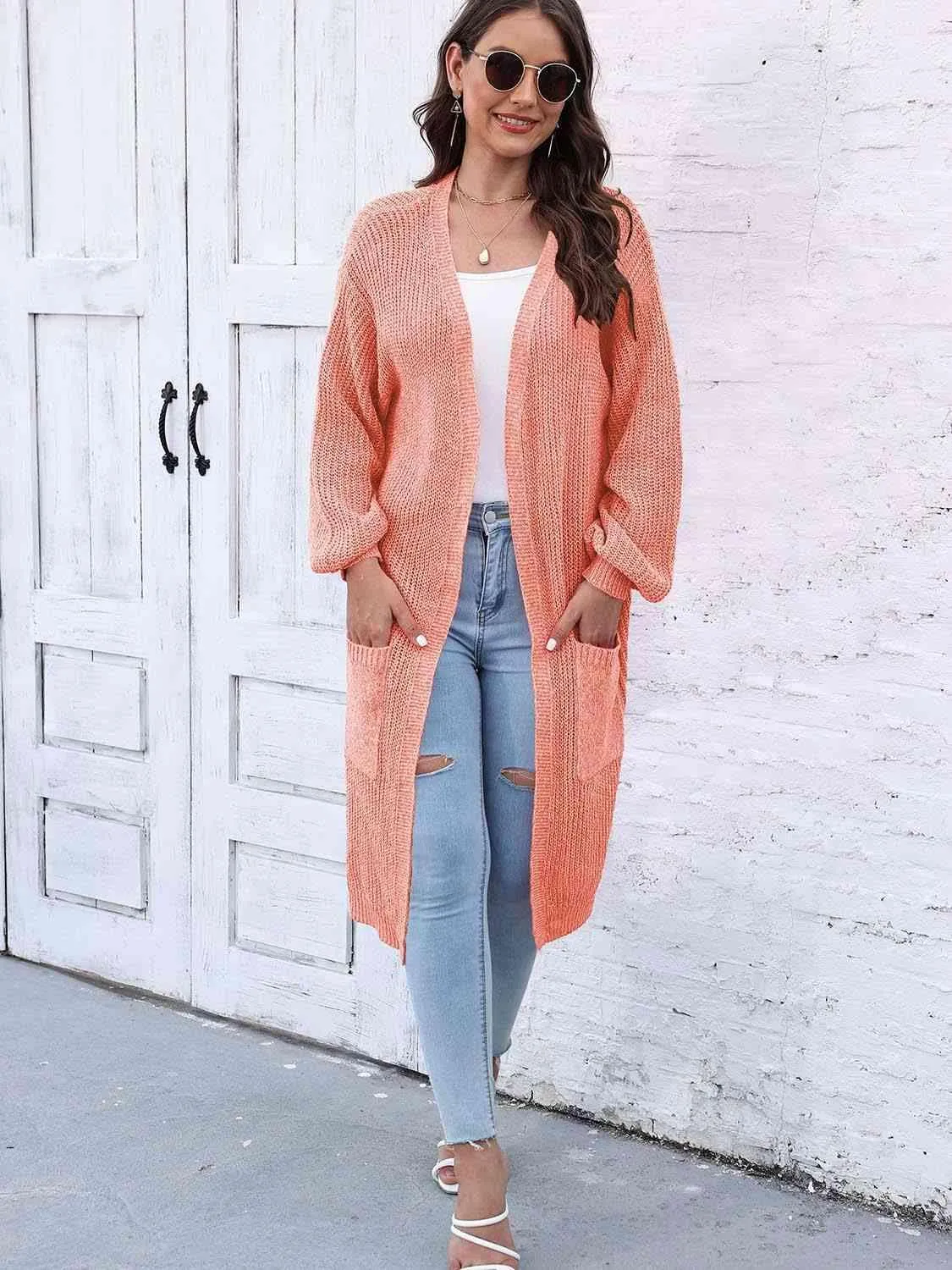 Comfy Embrace Open Front Balloon Sleeve Cardigan