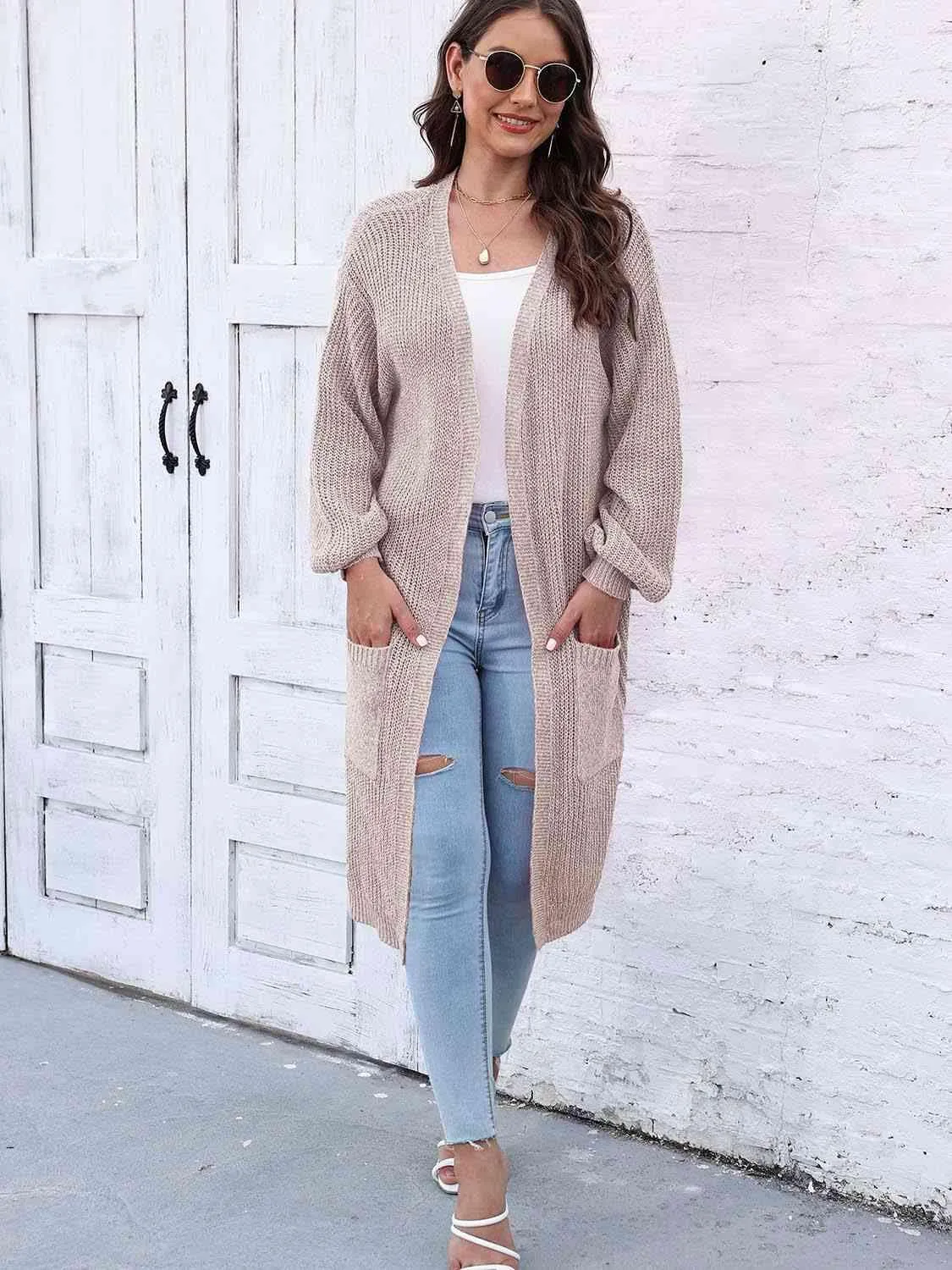 Comfy Embrace Open Front Balloon Sleeve Cardigan