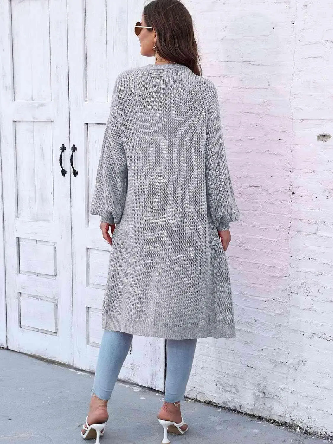 Comfy Embrace Open Front Balloon Sleeve Cardigan