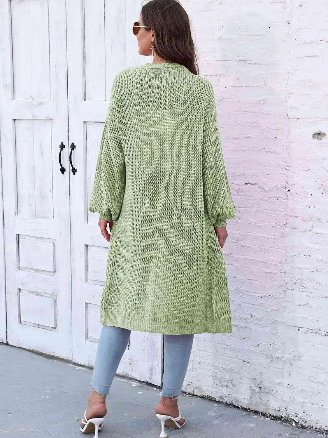 Comfy Embrace Open Front Balloon Sleeve Cardigan