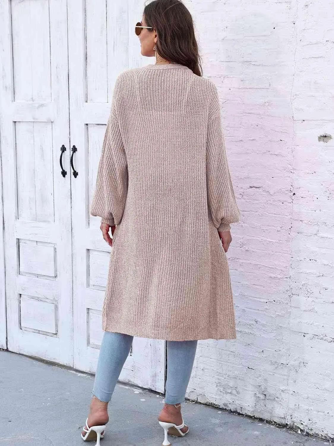 Comfy Embrace Open Front Balloon Sleeve Cardigan