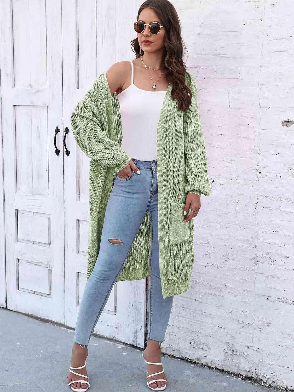 Comfy Embrace Open Front Balloon Sleeve Cardigan