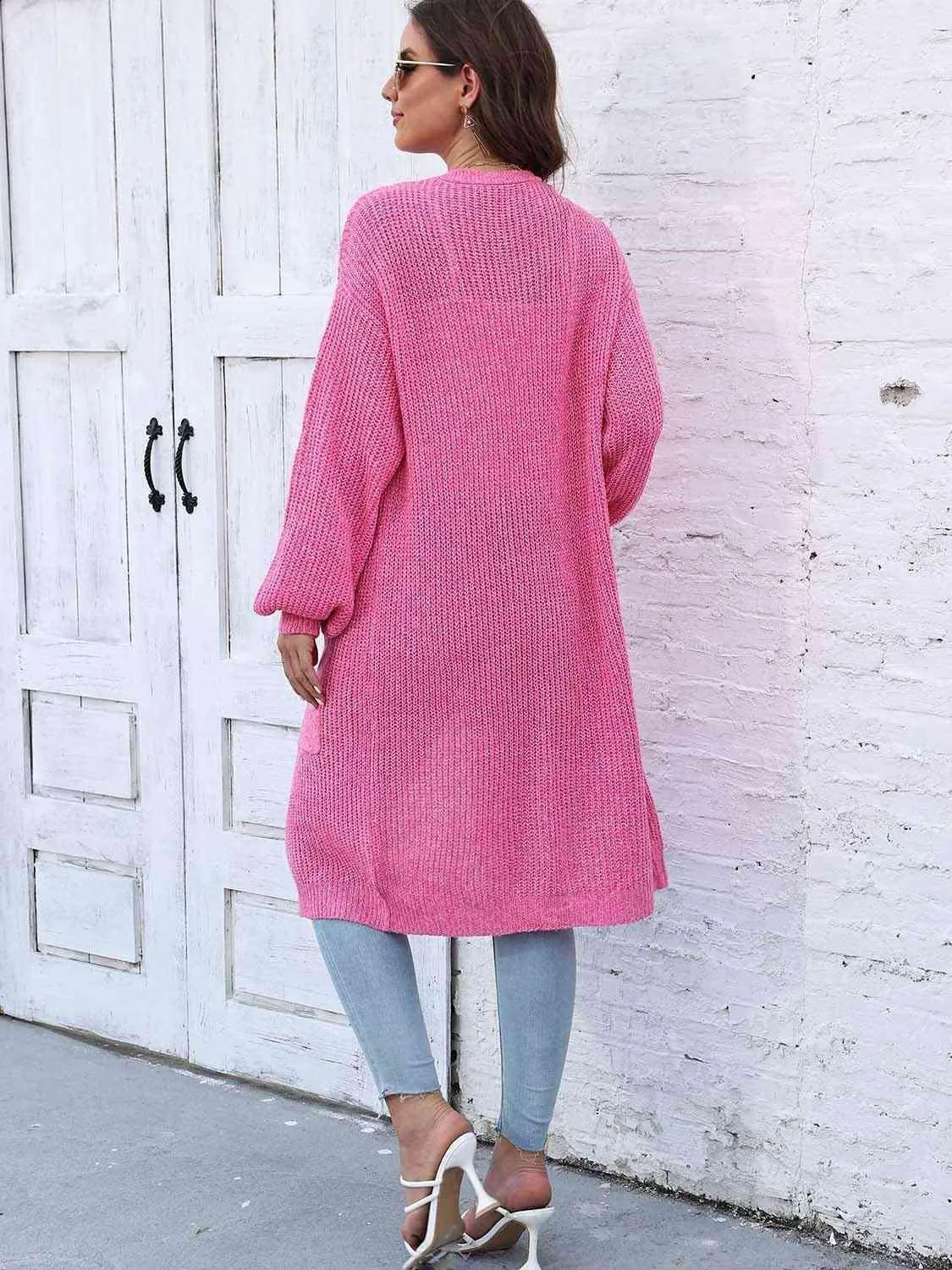 Comfy Embrace Open Front Balloon Sleeve Cardigan