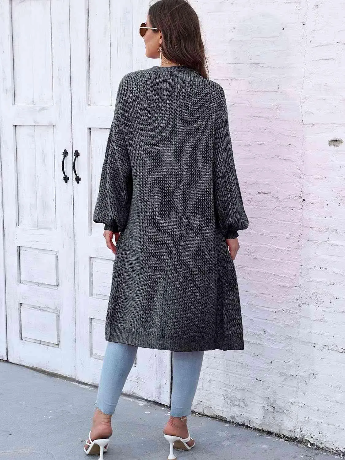 Comfy Embrace Open Front Balloon Sleeve Cardigan