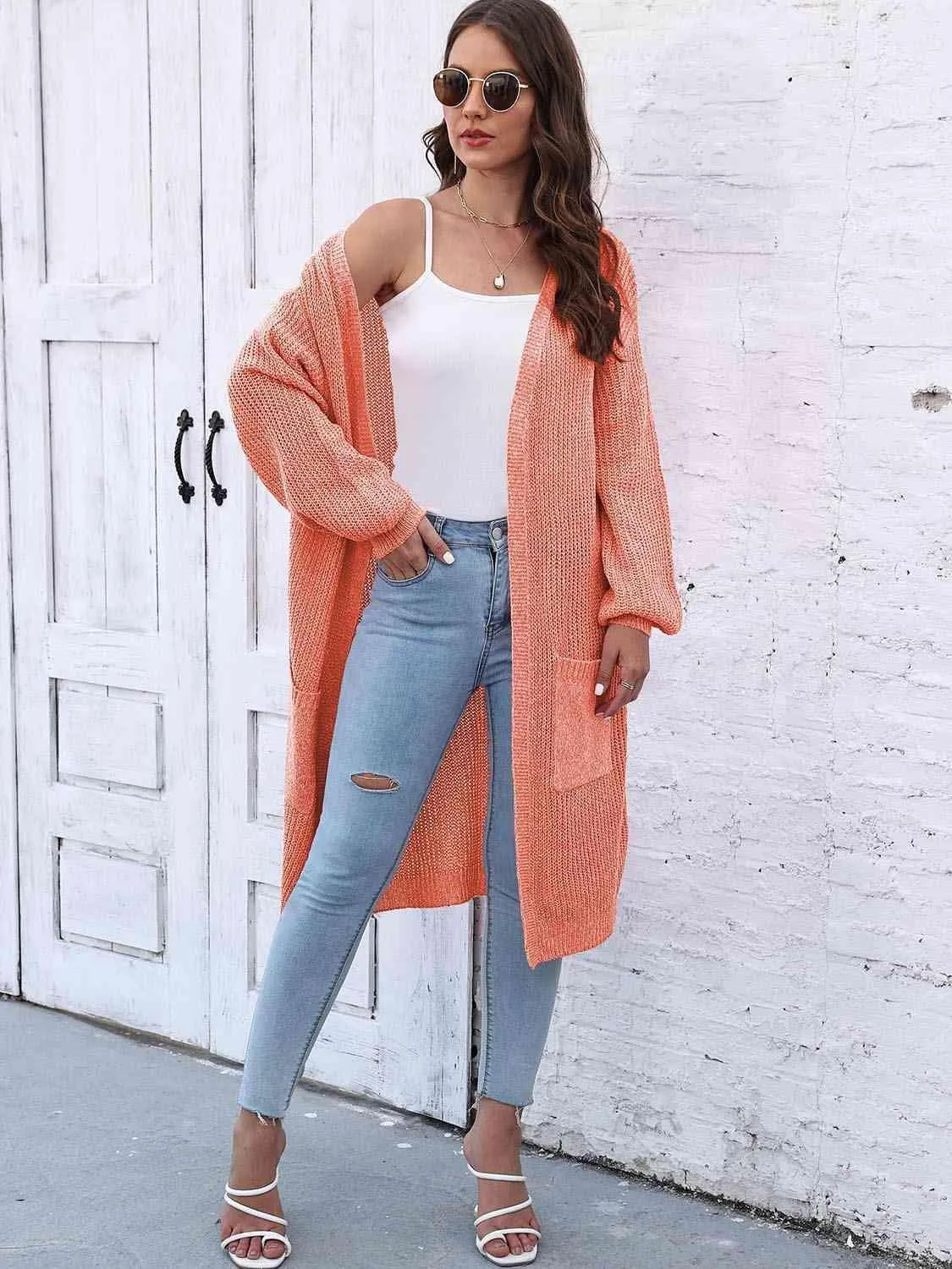 Comfy Embrace Open Front Balloon Sleeve Cardigan