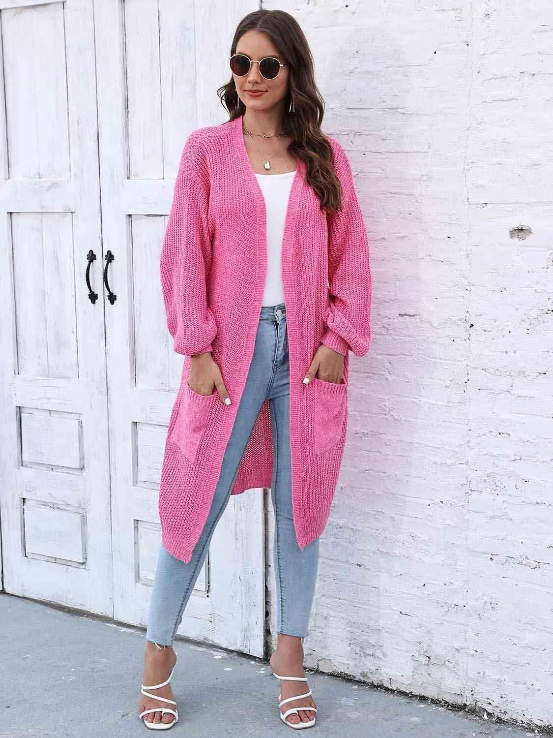 Comfy Embrace Open Front Balloon Sleeve Cardigan