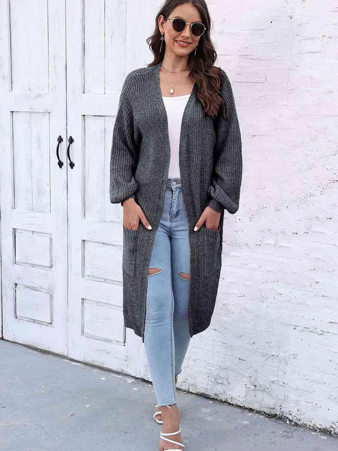 Comfy Embrace Open Front Balloon Sleeve Cardigan