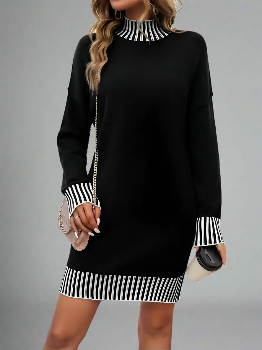 Contrast Trim Sweater Dress Black