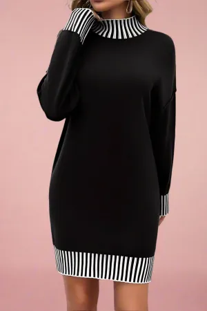 Contrast Trim Sweater Dress Black