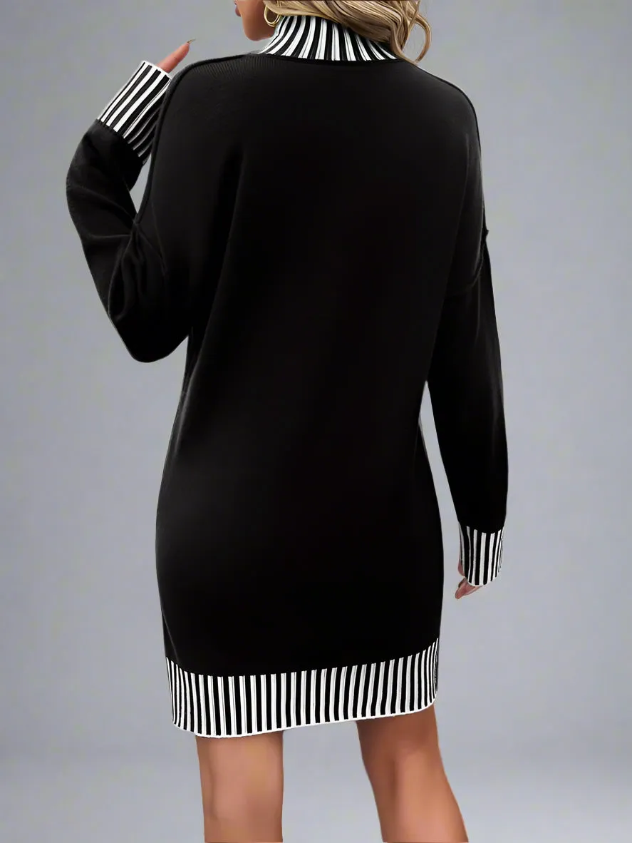 Contrast Trim Sweater Dress Black