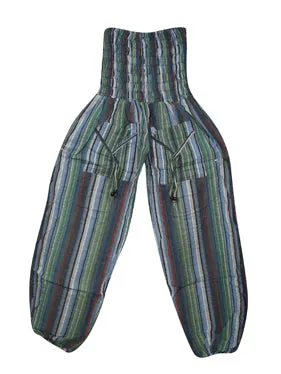 Cotton Pant, Green Stripe Print Bohemian Pants, baggy pants, High Waist Pants S/M/L