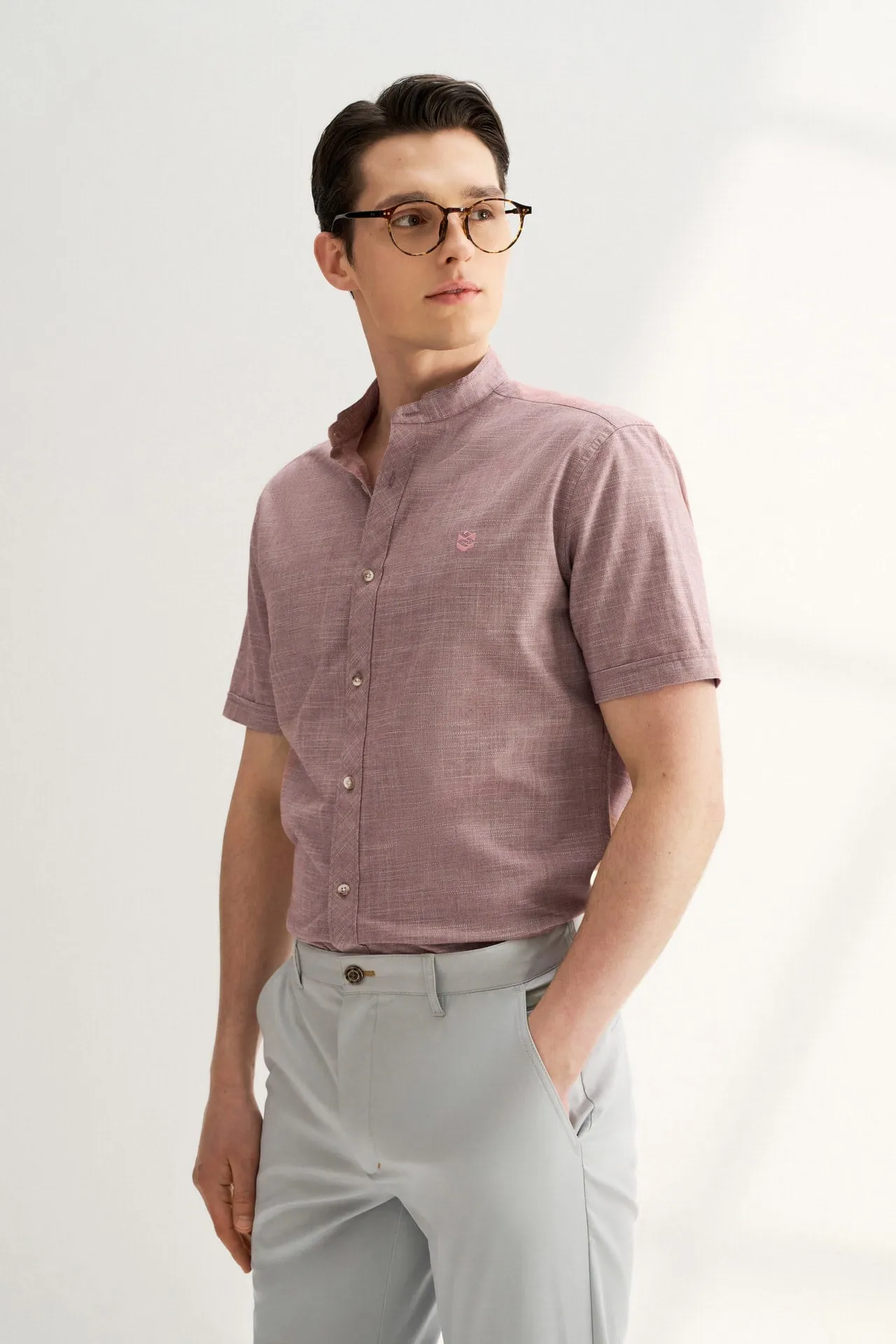 Cotton Stand Logo Shirt in Smart Fit