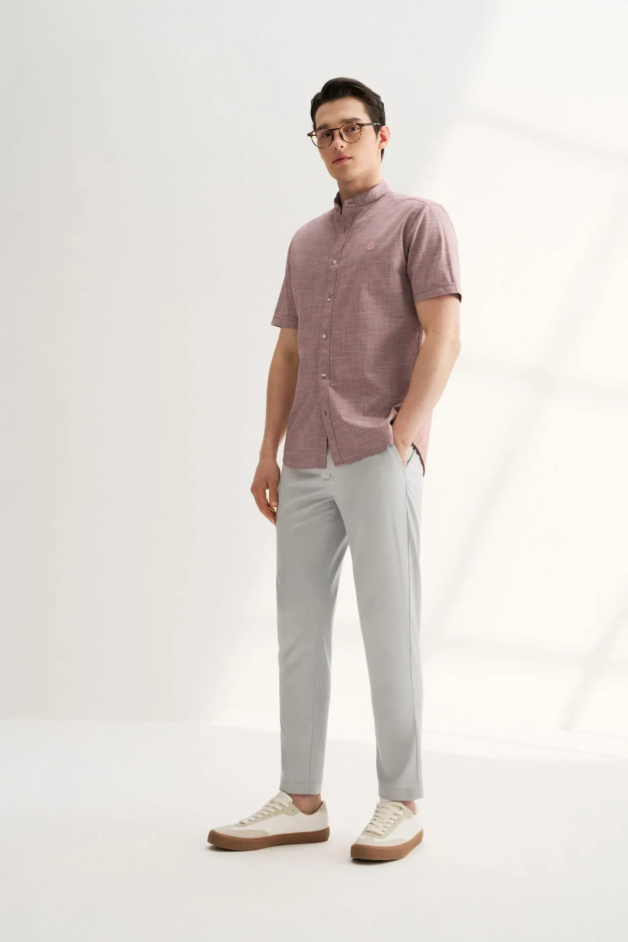 Cotton Stand Logo Shirt in Smart Fit