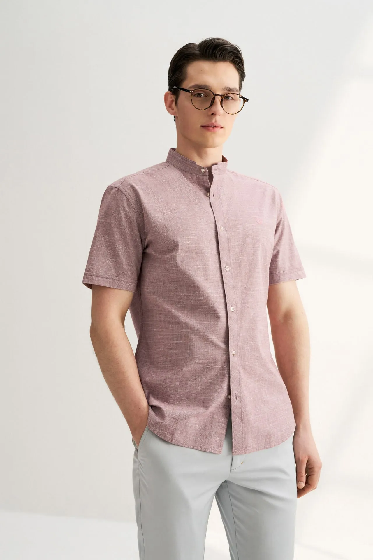 Cotton Stand Logo Shirt in Smart Fit