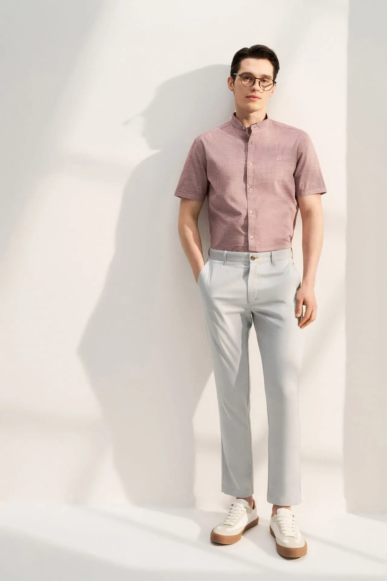 Cotton Stand Logo Shirt in Smart Fit