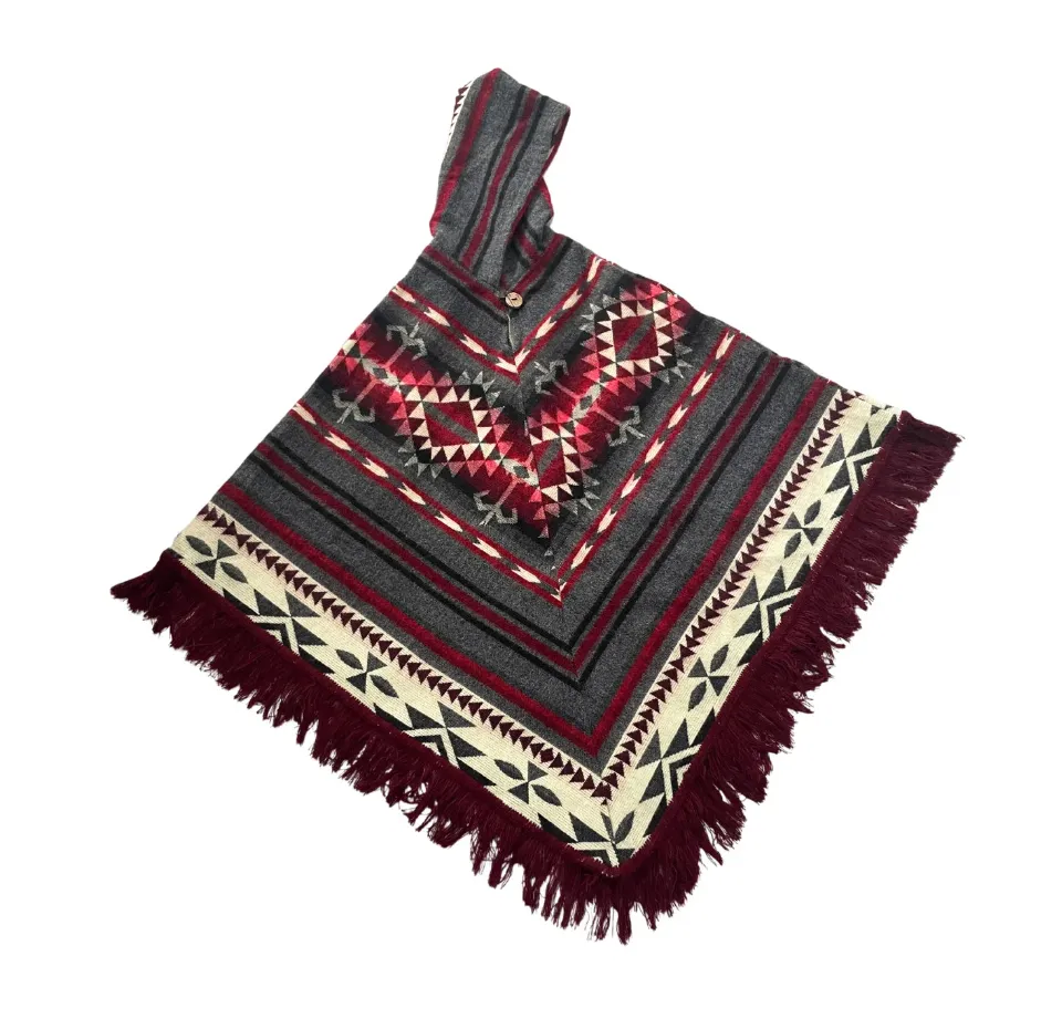 Cozy Western Style Boho Alpaca Poncho With Fringe