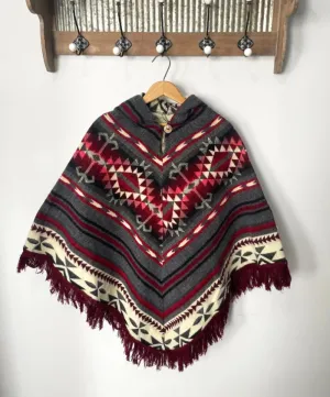 Cozy Western Style Boho Alpaca Poncho With Fringe