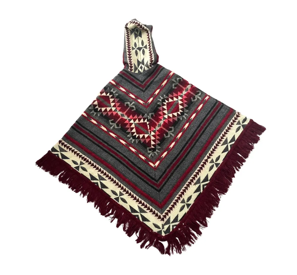 Cozy Western Style Boho Alpaca Poncho With Fringe