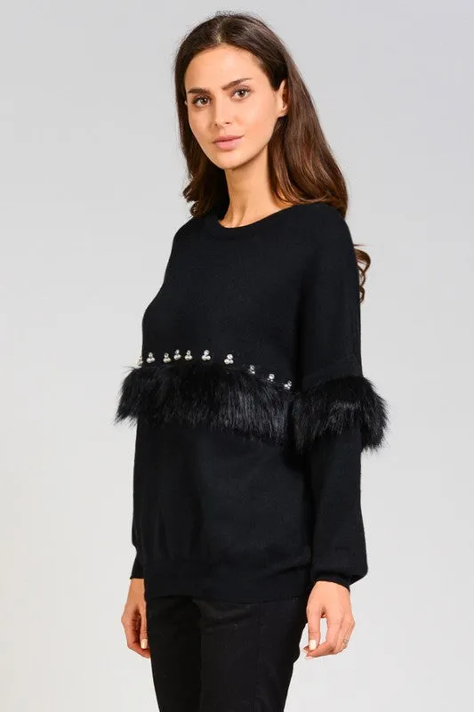 DARIA FAUX FUR PEARL SWEATER