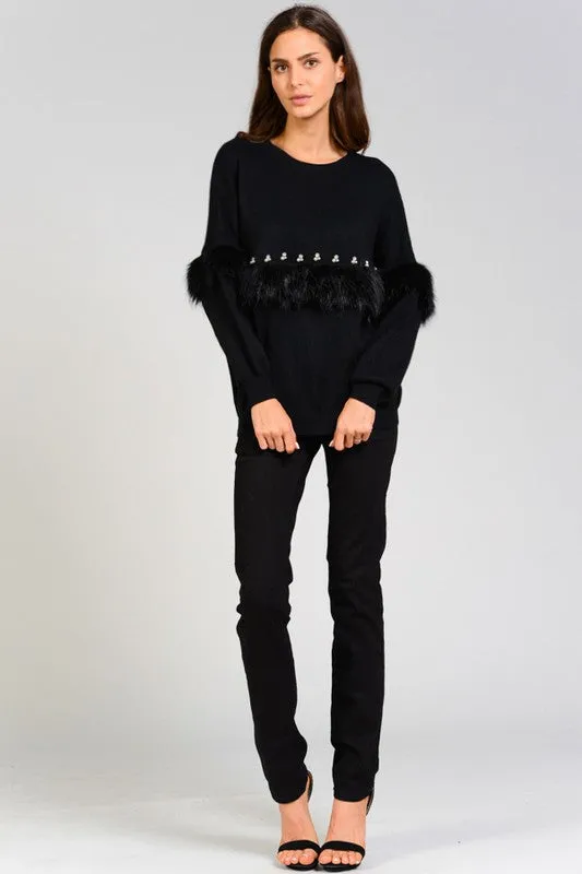 DARIA FAUX FUR PEARL SWEATER