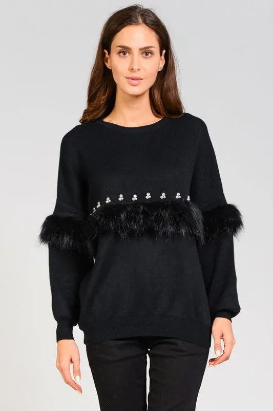 DARIA FAUX FUR PEARL SWEATER
