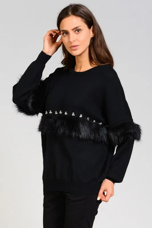 DARIA FAUX FUR PEARL SWEATER