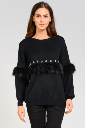 DARIA FAUX FUR PEARL SWEATER