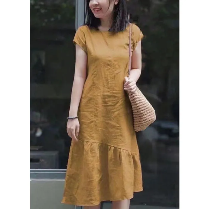 DIY Red Asymmetrical Patchwork Mid Dresses Short Sleeve VB1039