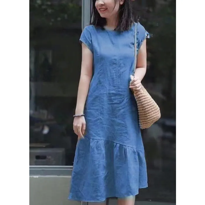 DIY Red Asymmetrical Patchwork Mid Dresses Short Sleeve VB1039