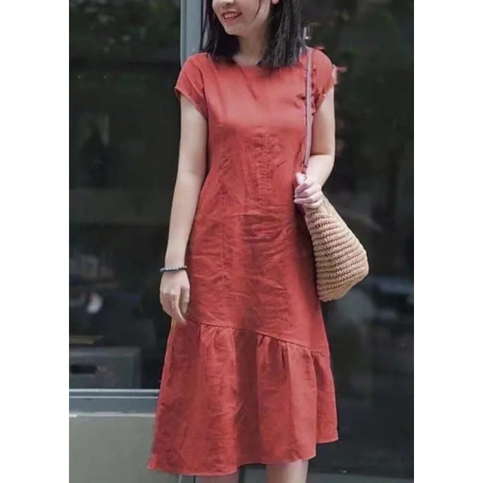 DIY Red Asymmetrical Patchwork Mid Dresses Short Sleeve VB1039