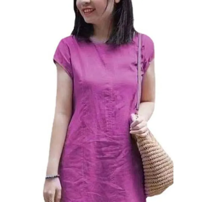 DIY Red Asymmetrical Patchwork Mid Dresses Short Sleeve VB1039