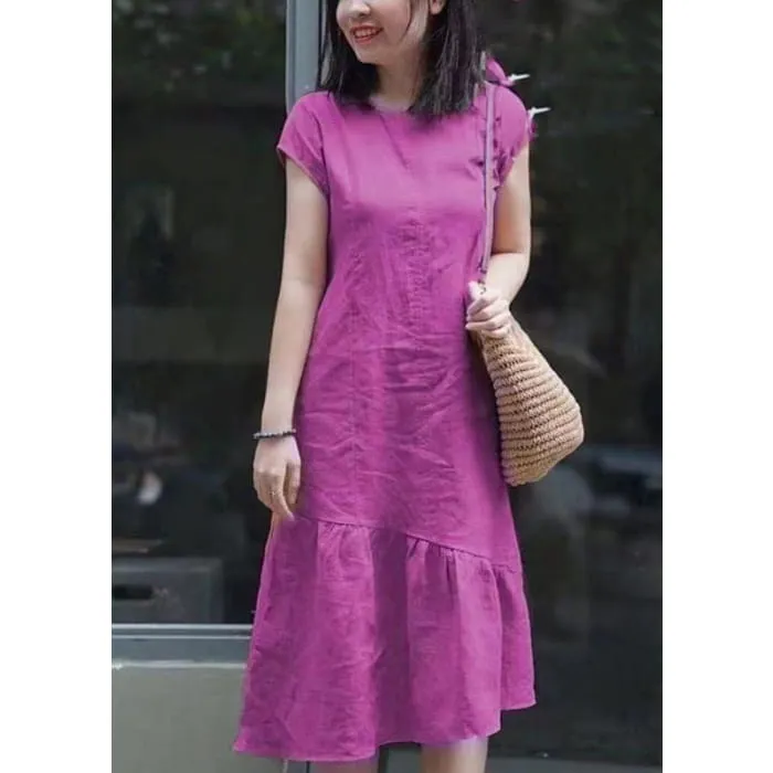DIY Red Asymmetrical Patchwork Mid Dresses Short Sleeve VB1039