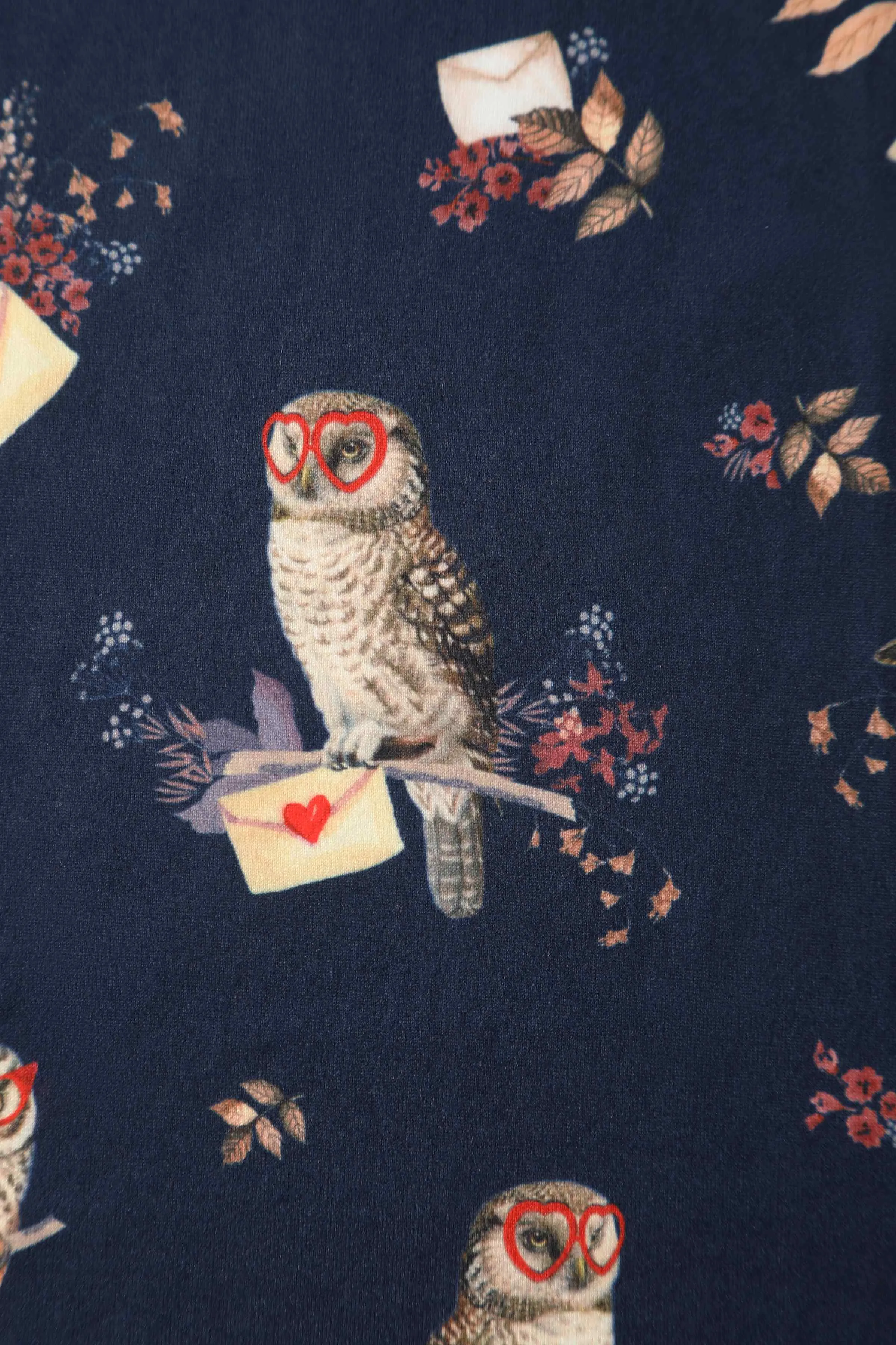 Donna Crossover Bust Oxford Blue Owls and Letters Dress